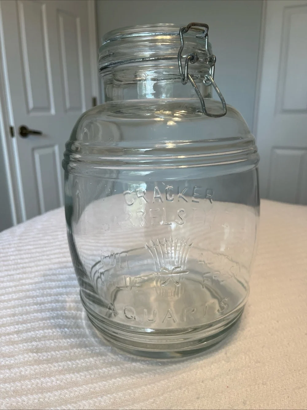 Cracker Barrel Clear Glass Jar with Metal Clamp Lid